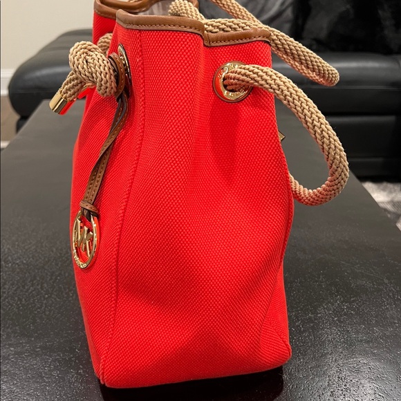 Michael Kors Vibrant Orange Red Tote with Rope Handle - Picture 4 of 11